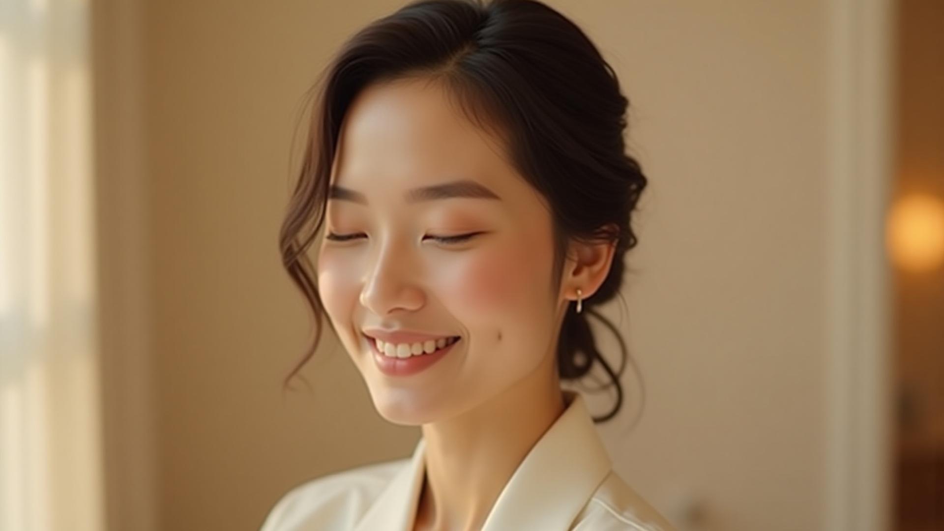 Seorang wanita tersenyum gembira selepas rawatan kecantikan di Aisya Tundra