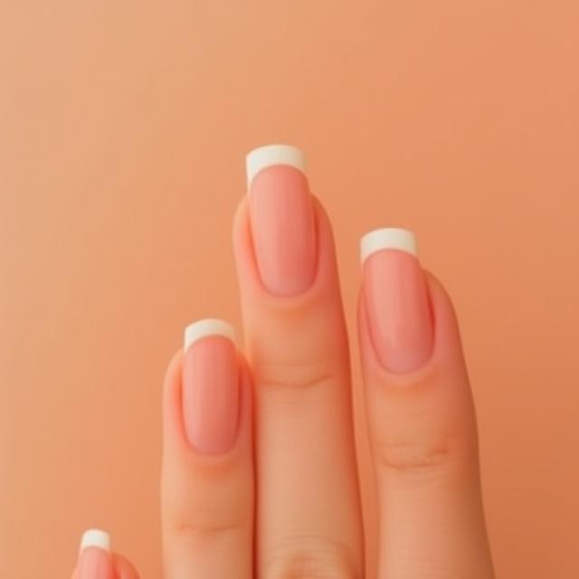 Close-up French manicure klasik yang bersih