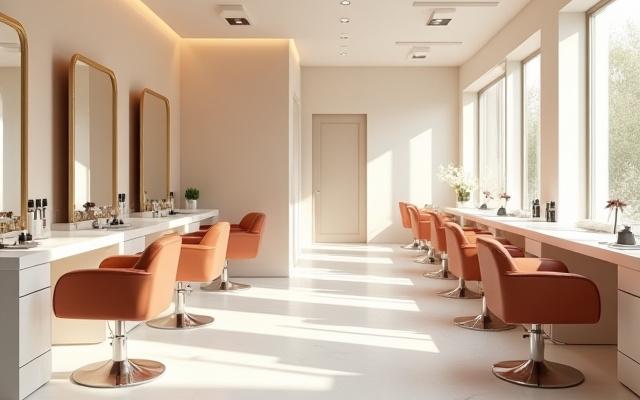 Stesen dandanan rambut yang moden dan bersih, siap untuk sesi gaya.