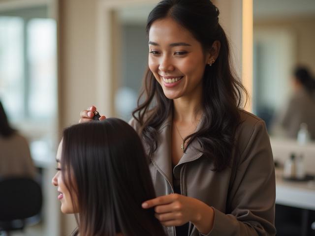 Farah, Ketua Stylist di Aisya Tundra, menunjukkan sentuhan kreatifnya.