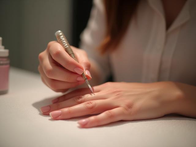 Maya, Pakar Manikur & Pedikur di Aisya Tundra, fokus pada perincian.