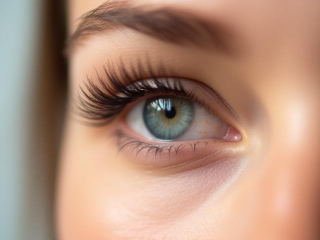 Seorang wanita menunjukkan bulu mata yang lentik dan hitam selepas rawatan lash lift and tint.